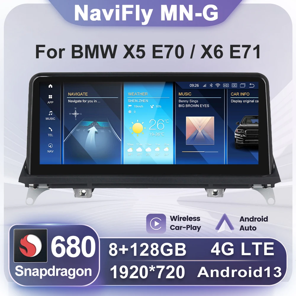 NaviFly Wireless Carplay Multimedia Player For BMW X5 E70 X6 E71 2007-2014 CCC CIC System Android Auto SD680 Headunit 8G 128G 