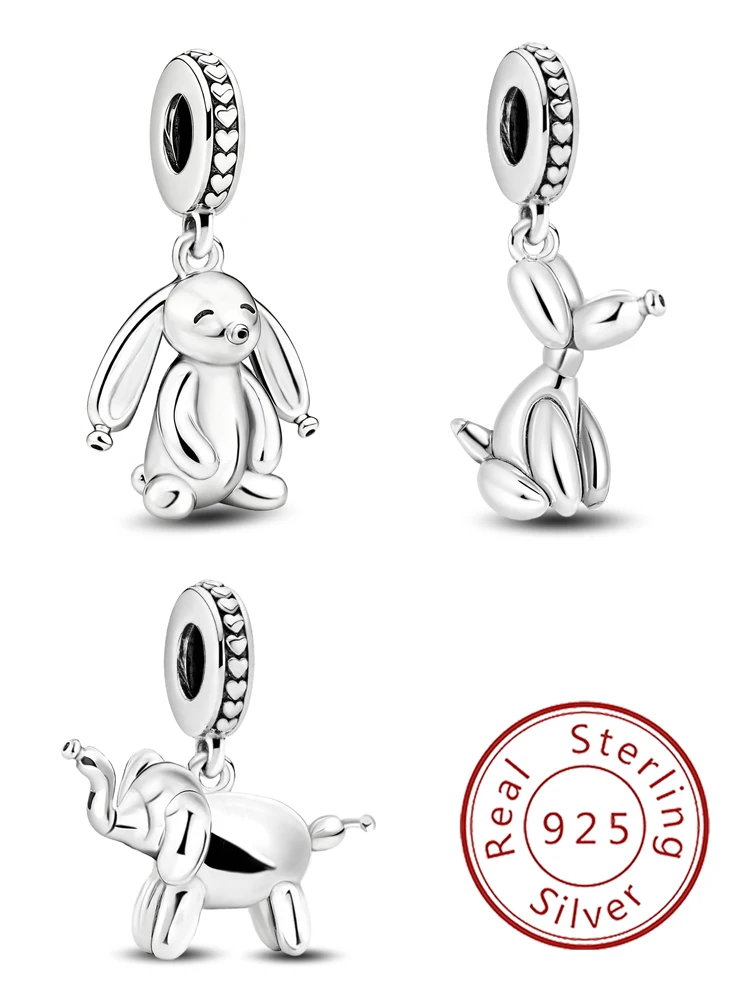 

925 Sterling Silver Fashion Balloon Rabbit Puppy Elephant Charms Beads Fit Original Bracelet High Quality DIY Jewelry