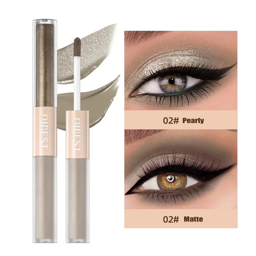 Crema de sombra de ojos 2 en 1 mate nacarado, maquillaje de ojos desnudo suave, sombra de contorno líquida, resistente al agua, brillo, bolígrafo de luz alta