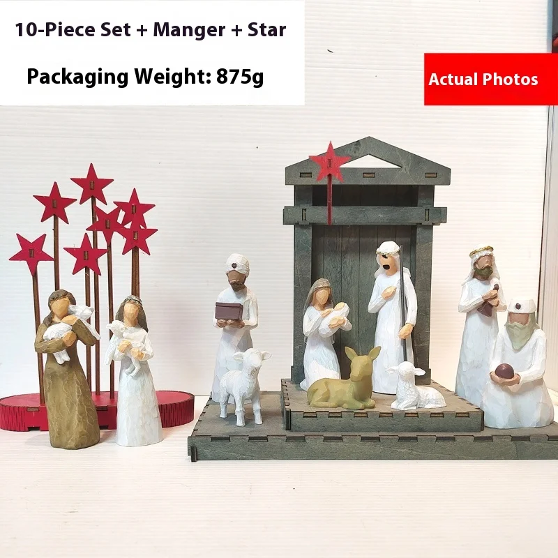 Christmas Nativity Scene Set Holy Manger Creche Figurines for Holiday Hand-Painted Resin Collectible for Tabletop and Gift