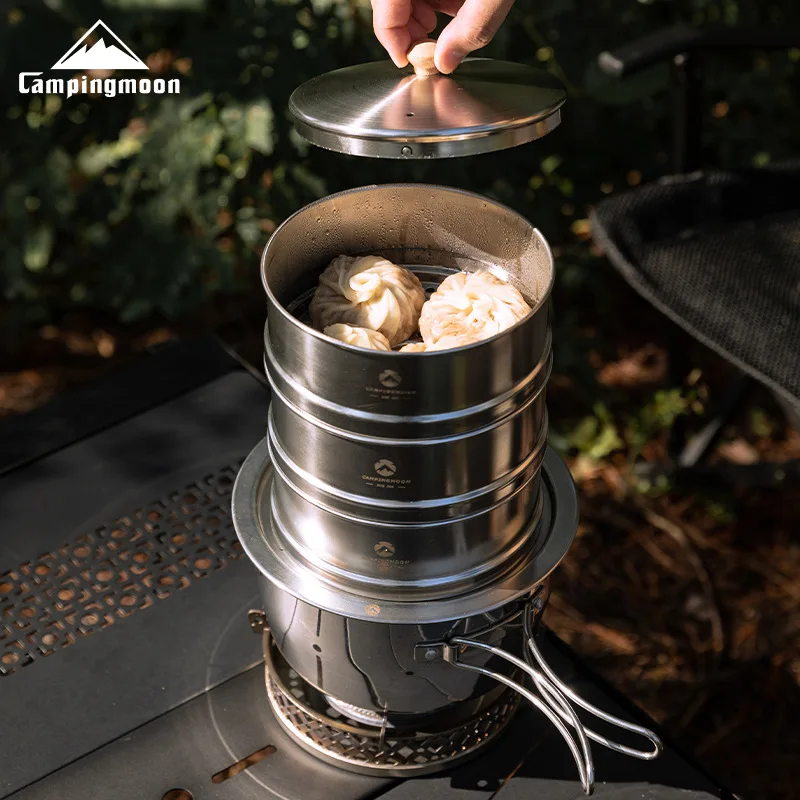 

CAMPINGMOON S363-3S Medium 3-Layer Stainless Steel Steamer Set with Bottom Support Portable Cooking Drawer for Home And Camping