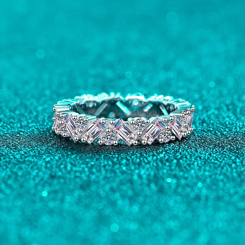 Women S925 Sterling Silver All Moissanite Ring Sparkling Geometric Rectangular Luxury Diamond Ring Exquisite Trendy Gif