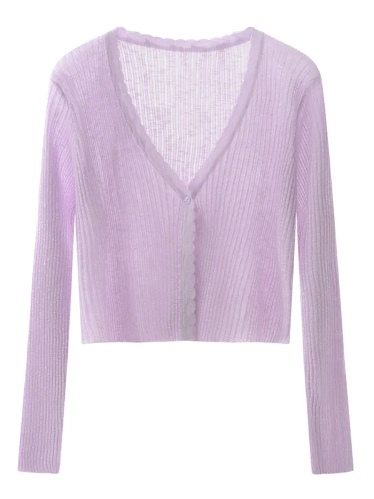 Cardigan estivo corto in maglia di seta di ghiaccio con protezione solare Gonna sottile con bretelle da donna Giacca di garza a strati Coprispalle con aria condizionata