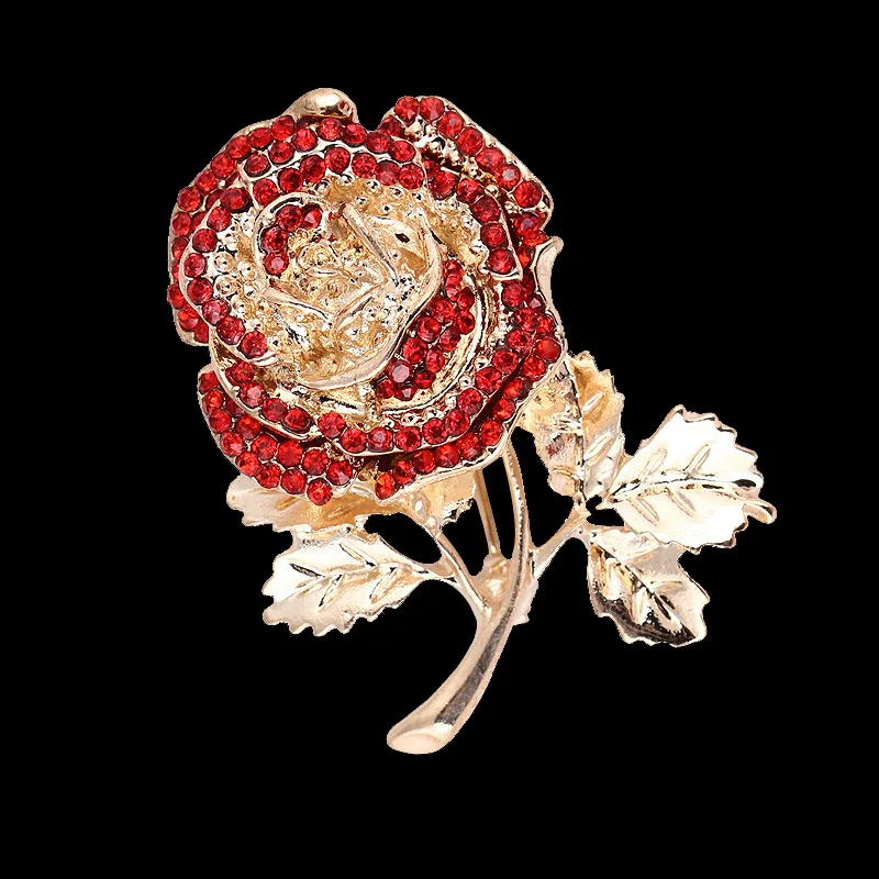 Rhinstone Rose Flower Brooches For Women Lady Exquisite Flower Lapel Pin All Season Wedding Party Suit Dress Clothing Corsage