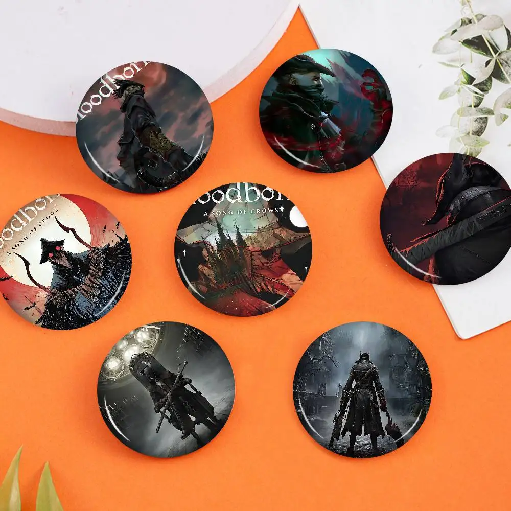 Dark Hunter B-Bloodborne Game Round Button Pins Slogan Creative Brooches Backpack Clothes Decoration Fashion Cartoon Jewelry