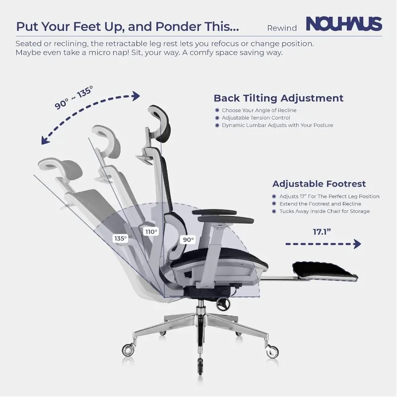 Ergonomischer Bürostuhl mit Fuß stütze und Lordos stütze. Drehbarer Computers tuhl, rollender Home-Office-Schreibtischs tuhl mit Rädern