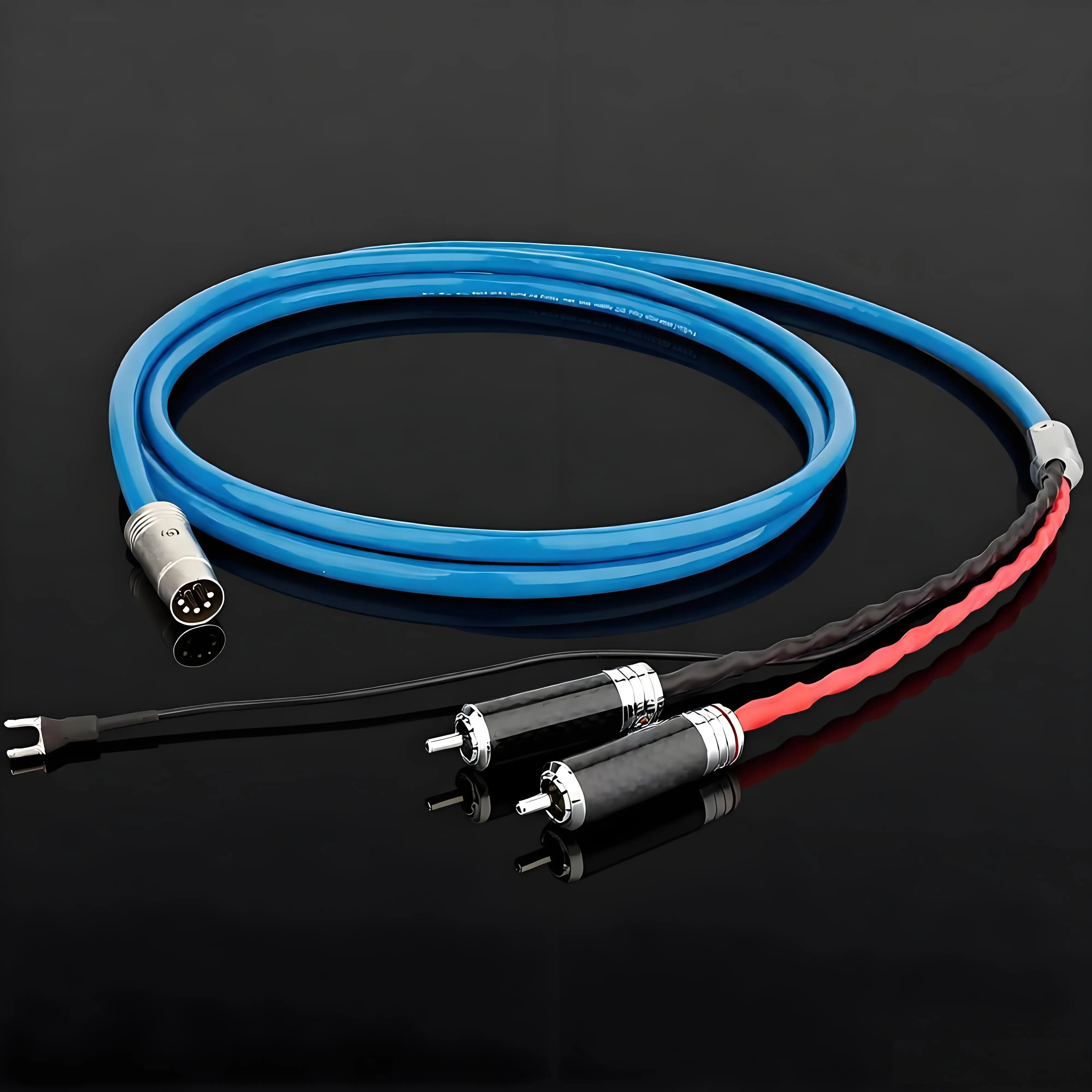 

HiFi 5Pin DIN XLR to 2RCA OFC Silver Plated Phono Tonearm Cable Ground Wire with Spade plug With Carbon Fiber Shielding Plug