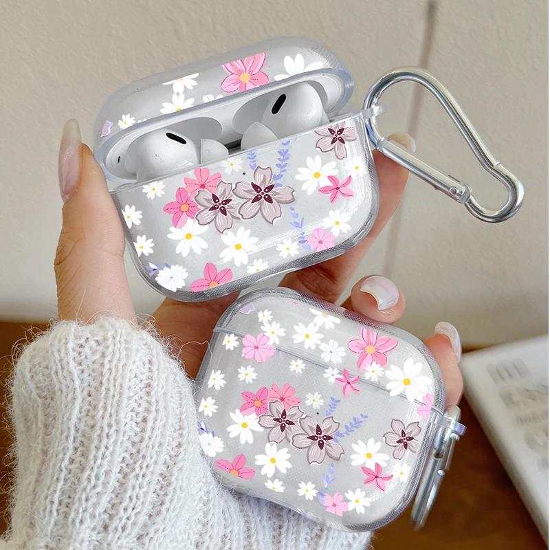 Shockproof Clear TPU Earphone Case for AirPods Pro3/Pro2/Pro Cute Floral Daisy Earbuds Case For AirPods 4/3/2/1 Protective Cover