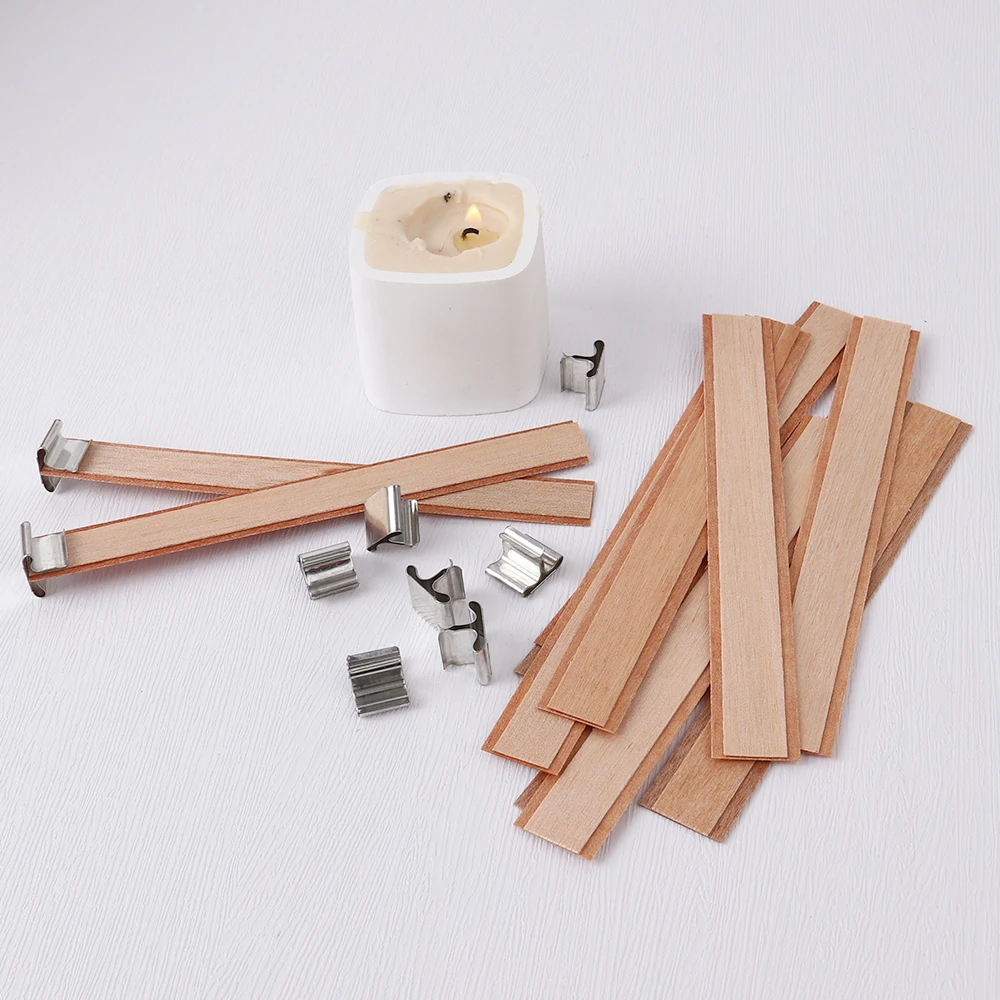 10Pcs Double Layer Wooden Candle Wicks With Base Candle Wick Set Core For Homemade Candle Making Supplies Soy Parffin Wax Wick