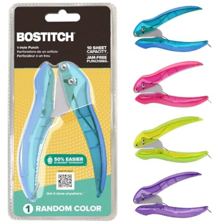 

Bostitch Office inLIGHT Reduced Effort One-Hole Punch, One Unit per Package, Assorted Colors, No Color Choice 2401