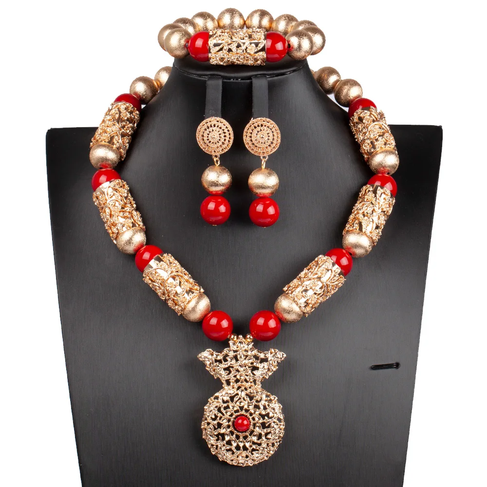 

Nigeria Necklace Fashion Gold Choker Pendant Necklace Jewelry Set Gold and White African Beads Jewelry Set for Party ABG132