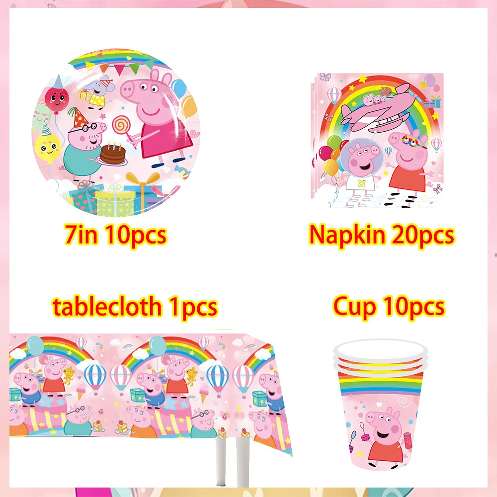 Cartoon Rosa Peppa Pig Geburtstagsparty Dekorations-Set George Pig Partyzubehör Teller Kindergeburtstag Geschenke Babyparty – Detail 22