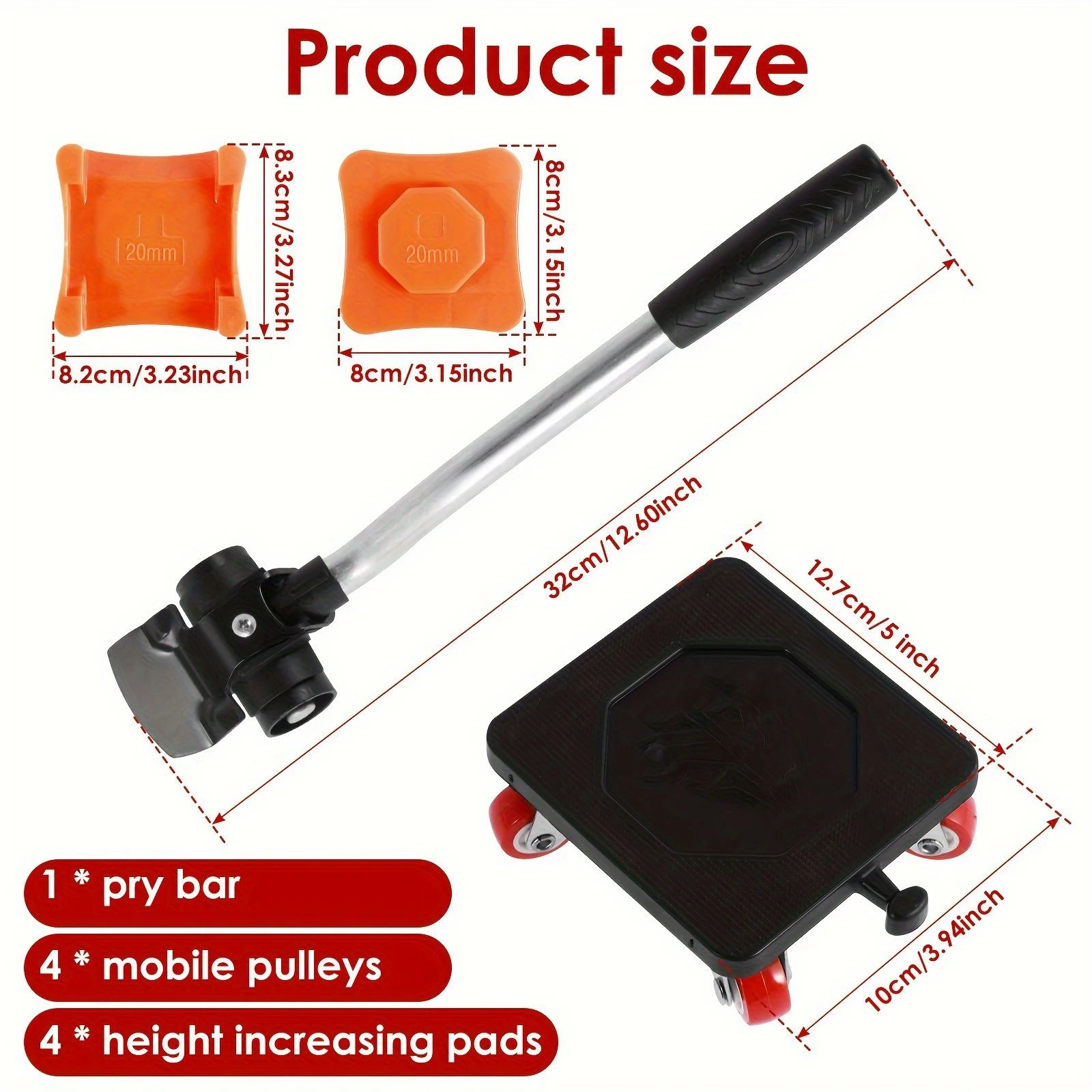 Set di strumenti per la movimentazione del sollevatore Roba pesante che sposta il dispositivo per barra con ruota a rulli a 4 ruote Set di strumenti manuali per il trasporto di mobili Capacità di carico 500 kg