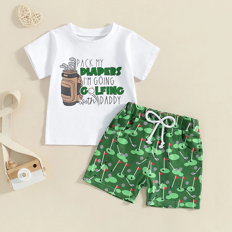 

Toddler Baby Boy Golf Outfit Golfing with Daddy T-Shirt Top Golf Shorts Set 2Pcs Infant Golf Summer Clothes