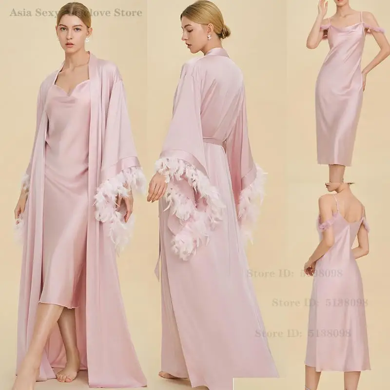 

Lady Sexy Nighty&Robe Set Luxury Elegant Long Nightgown Bathrobe Brides' Bridesmaids' Morning Gowns Sleepwear French Home Dress