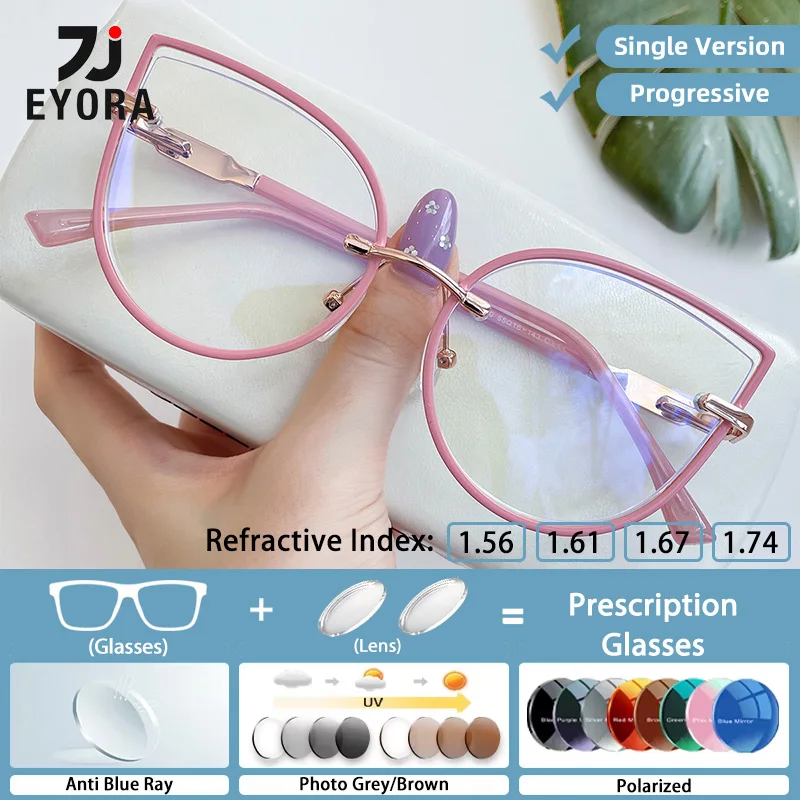 

EYORA Personalized Rimless Metal Reading Glasses Myopia Eyewear Hyperopia Anti Blue Ray Progressive Photochromic Eyewear Lens