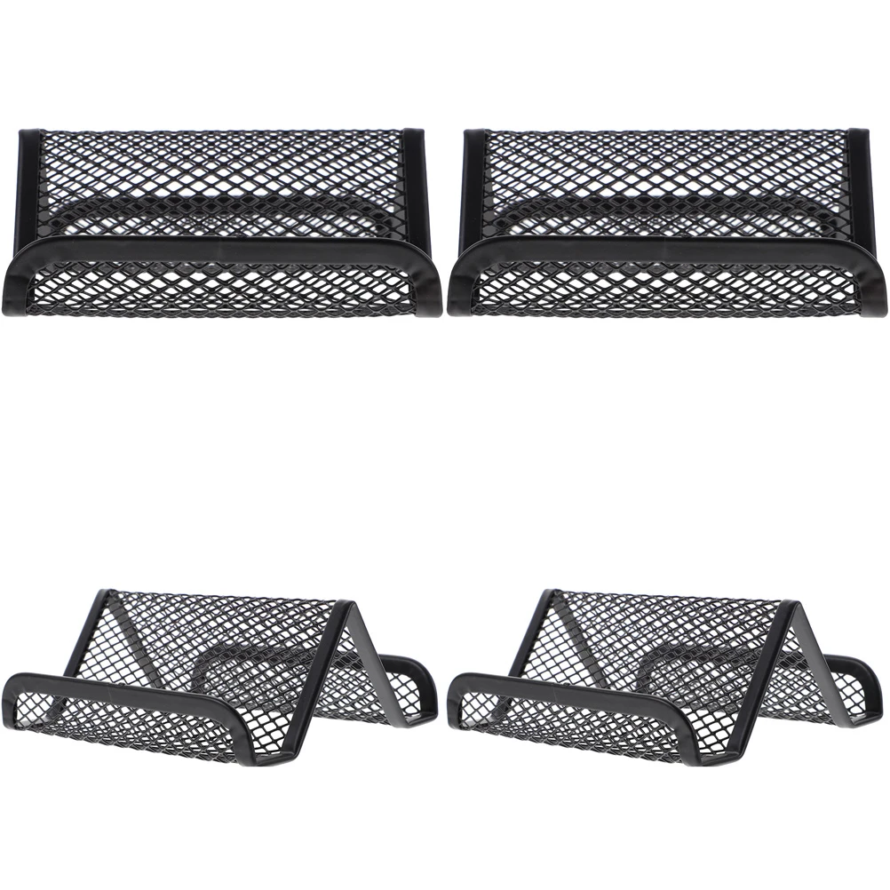 4pcs Business Card Holder Metal Name Cards Rack for Desk Display Stand Office Table Organizer Storage Card Base