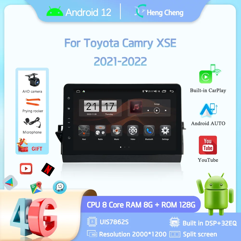 

11.6" For Toyota Camry XSE 2021-2022 GPS Navigation Radio Android12 8Core CarPlay 4G Host 360Camera Car Multimedia Video Player