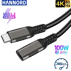 Hannord USB C 3.2  Extension Cable Type-C Male to Female 100W PD 20Gbps USB3.2 Gen2 Fast Charging For MacBook Pro Samsung Laptop