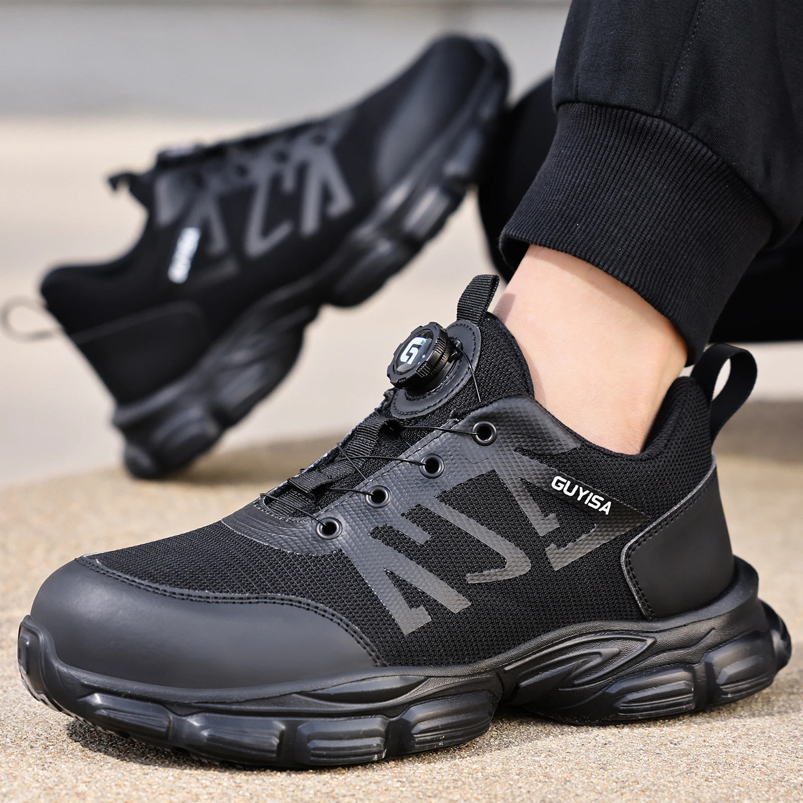 Men's work shoes, shockproof, lightweight, all-season style with rotating buttons