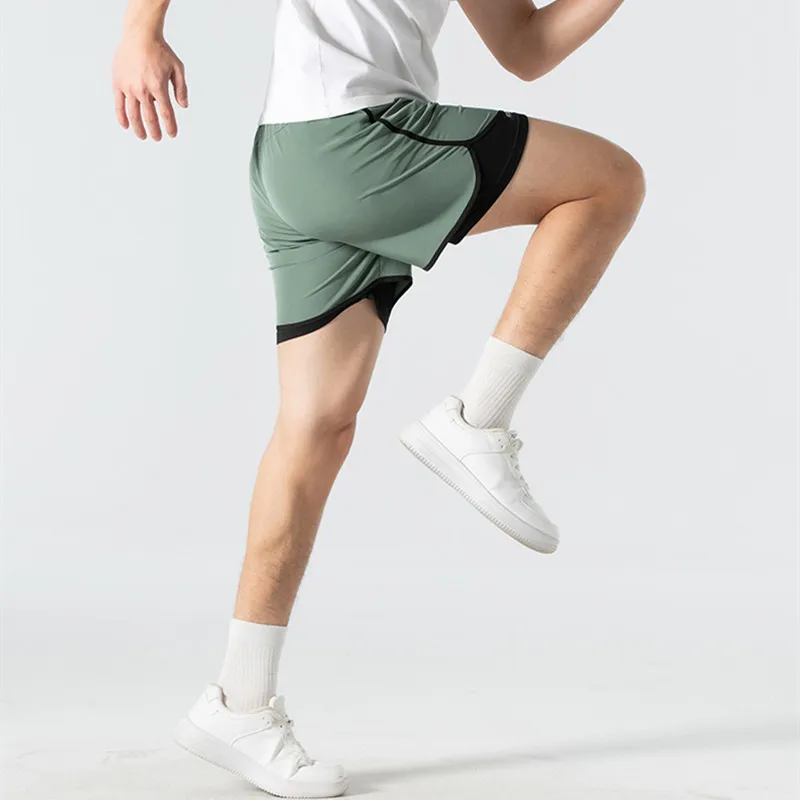 UETEEY-pantalones cortos 2 en 1 para hombre, Shorts deportivos para gimnasio, correr, entrenamiento, bolsillo oculto, secado rápido, ciclismo, trotar