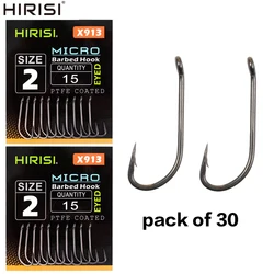 Hirisi 30pcs PTFE Coated High Carbon Steel Fish Hook Micro Barbed With Eye Long Shank X913 Carp Fishing  Accessories