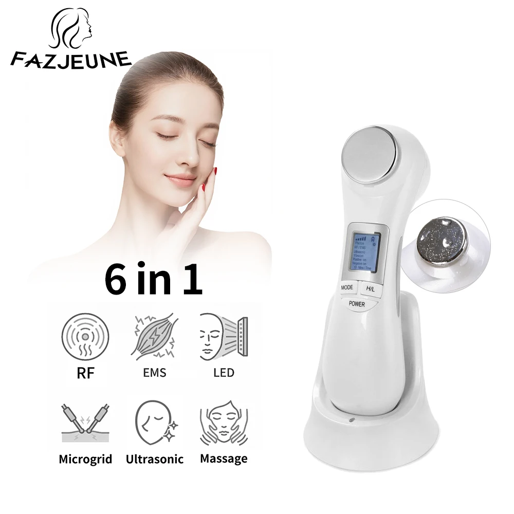 Face 6-in-1 Lifting Machine EMS Micro-current Facial Skin Firm Massager LED Photon Rejuvenation Beauty Device