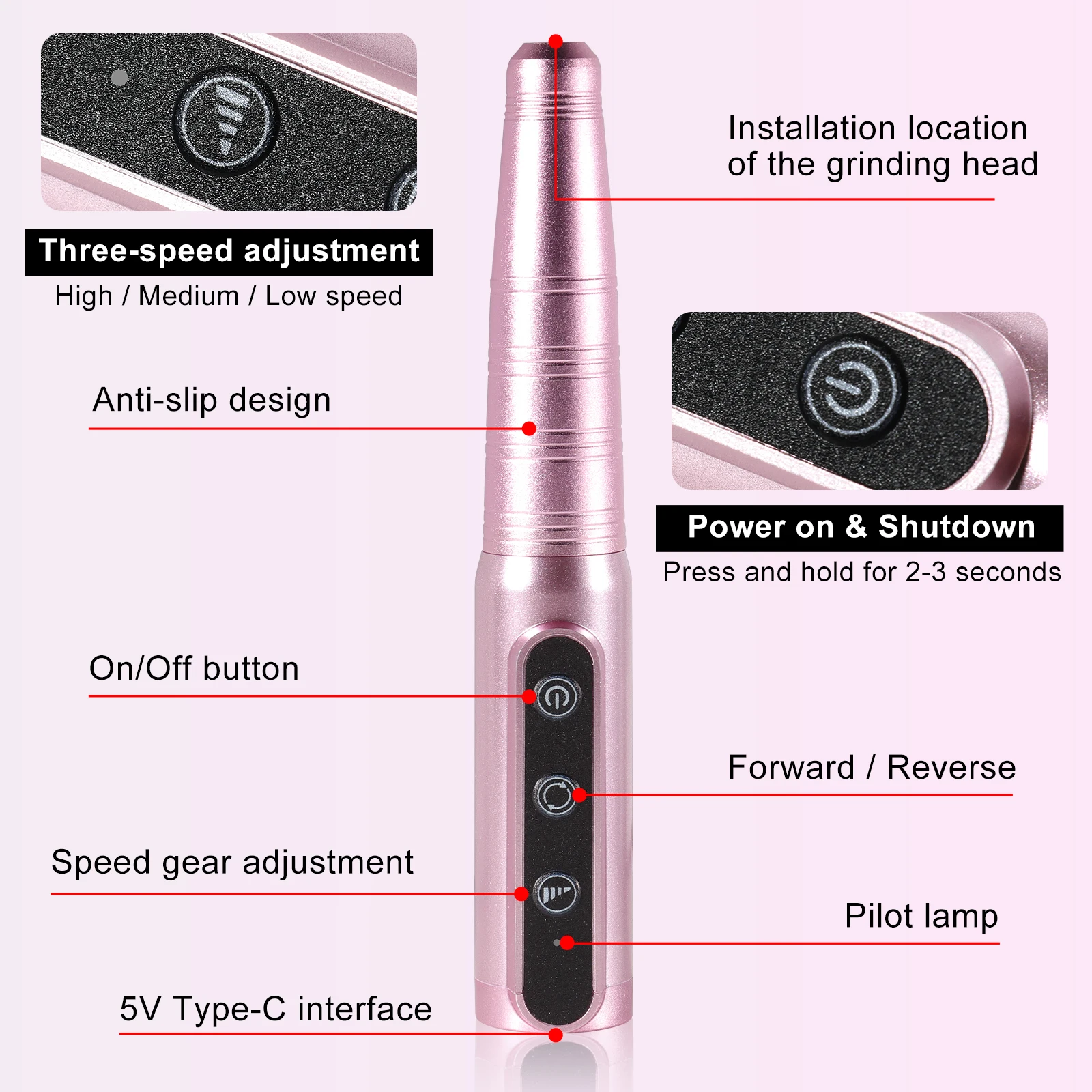Professional Nail Drill Machine USB Nail File Polishing Pen Rechargeable Nail Drill Machine Portable Manicure Drill Salon Tool