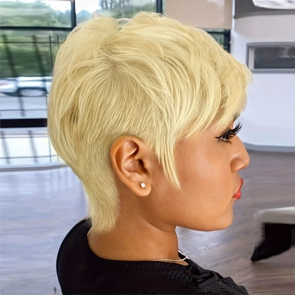 

613 цвет, 150% плотность, волосы Реми, вечерние, короткие прямые парики из натуральных волос с стрижкой пикси, машинное производство, парики из натуральных волос для женщин