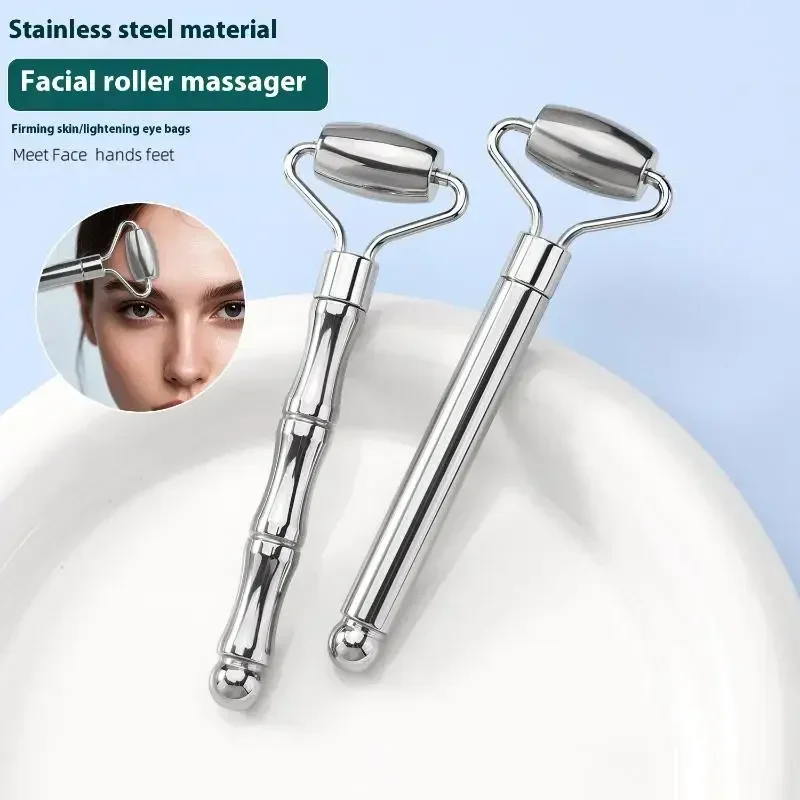 Rodillo Facial Gua Sha, herramienta de masaje para cara y cuello, acero inoxidable, estiramiento de la piel, Estiramiento Facial, cuidado de belleza, rodillo de masaje
