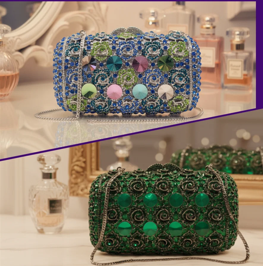 Stone Purse Cross-Border Light Luxury Rhinestone Diamond-Encrusted Evening Clutch Bag Magnetic Clasp 3D Design Women Dinner Bag