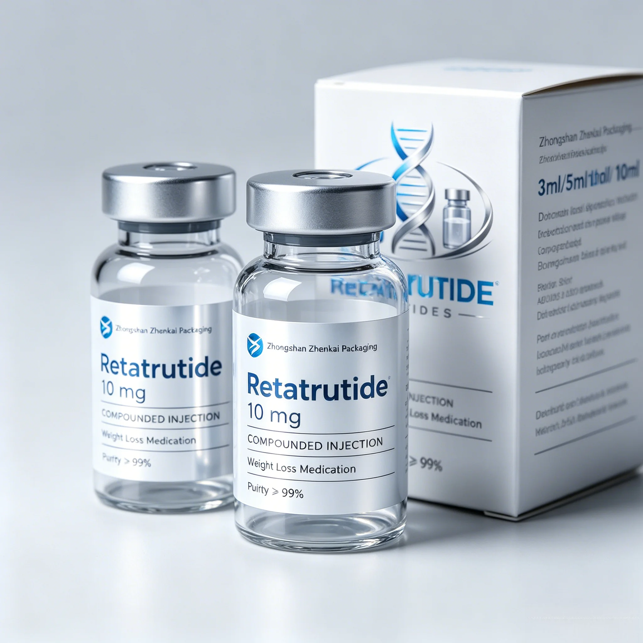 Custom Produced Peptide Powder Bottle Labels & Custom Packaging Boxes for 3ml-10ml Health Beauty Vials