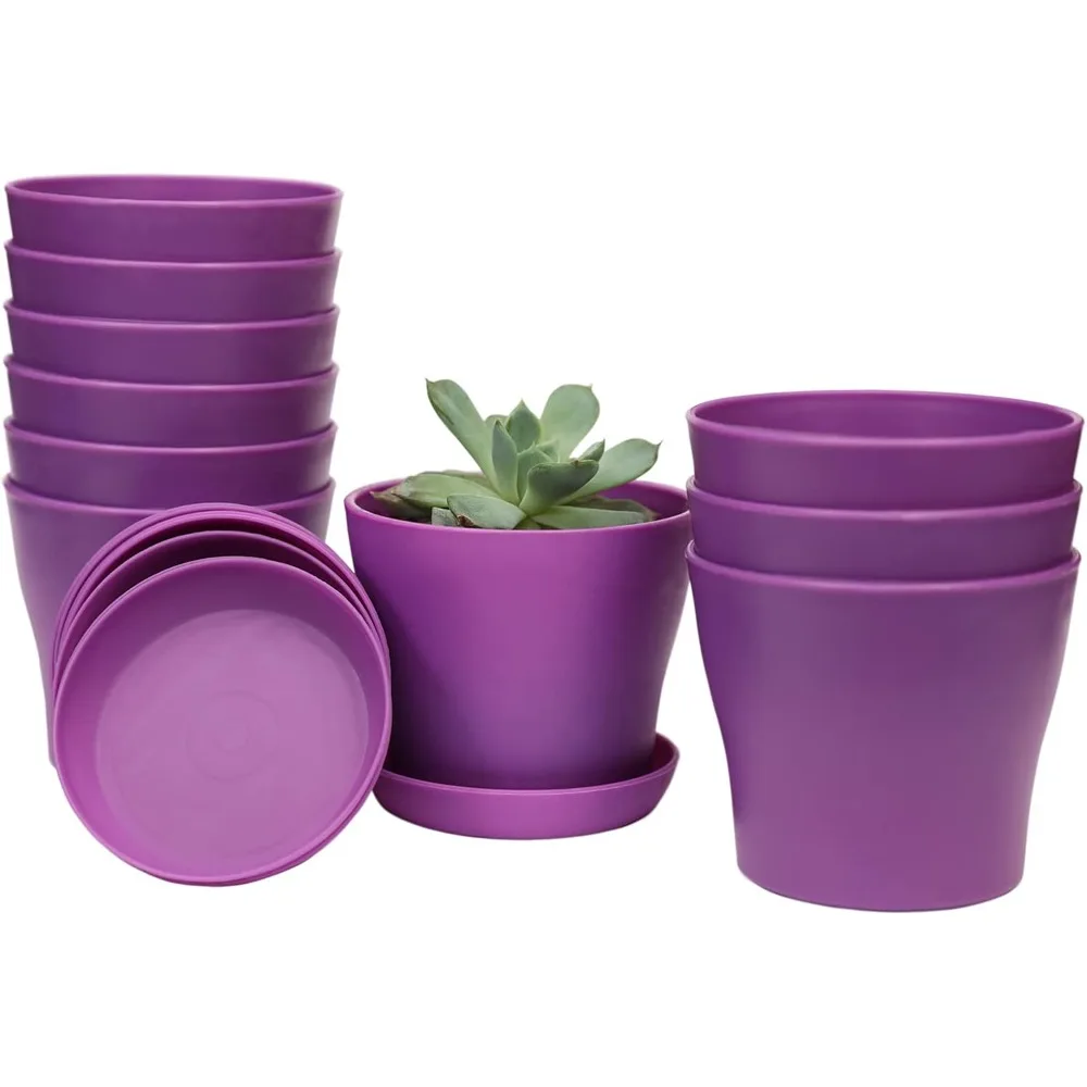 

10 Pcs Plastic Planters Indoor Flower Plant Pots, Mini Flower Seedlings Nursery Pot/Planter/Flower Pot with Pallet, Mode