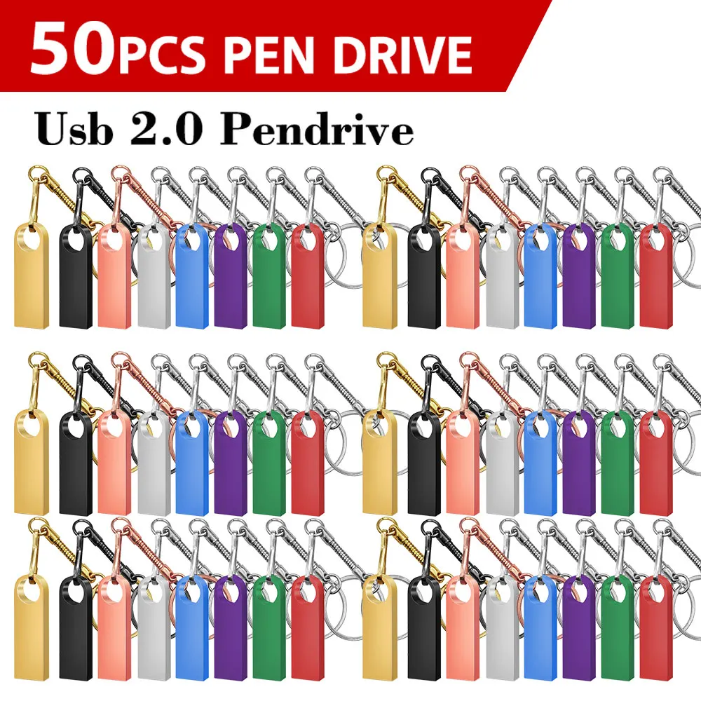 

50pcs free logo With Key Chain USB Flash Drive 128GB 64GB 32GB 16GB 8GB 4GB 128M Pendrive 2.0 Fashion 9 Colors U Stick Gifts