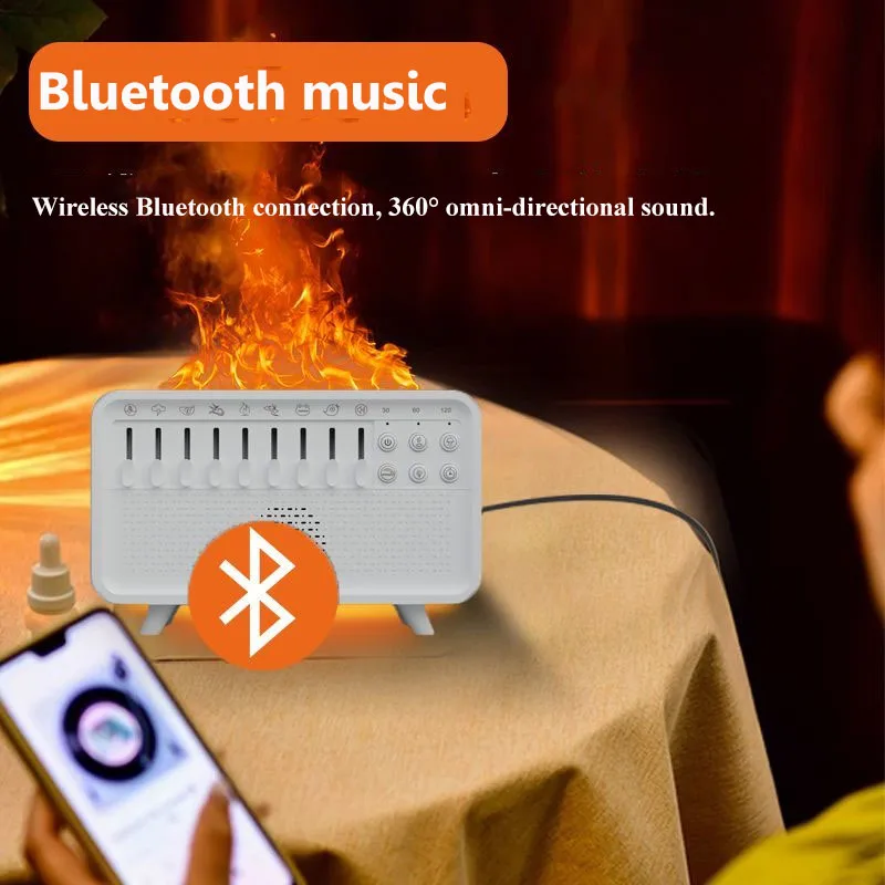 Wireless Sleeping Bluetooth Speaker White Noise Sleep Machine with Oil Diffuser Simulated Flame Light Air Humidifier Sleep Timer