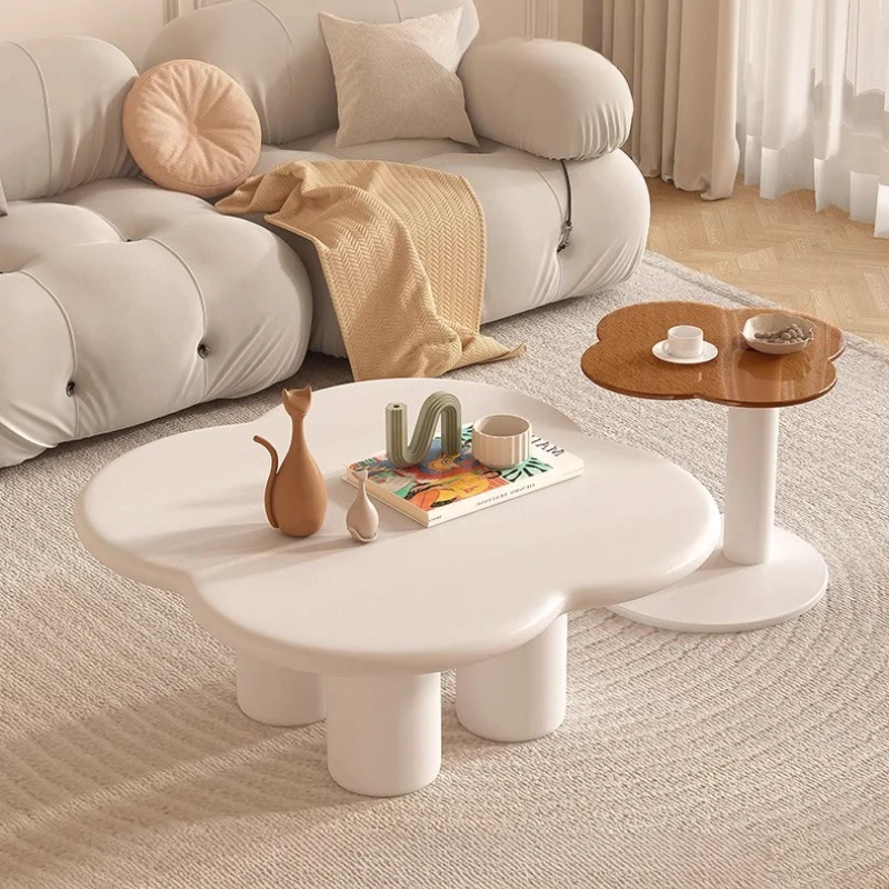 

Nordic Luxury Flower Tea Table - Cream Piano Lacquer Living Room Set Artistic Irregular Side Table for Small Space Home Decor