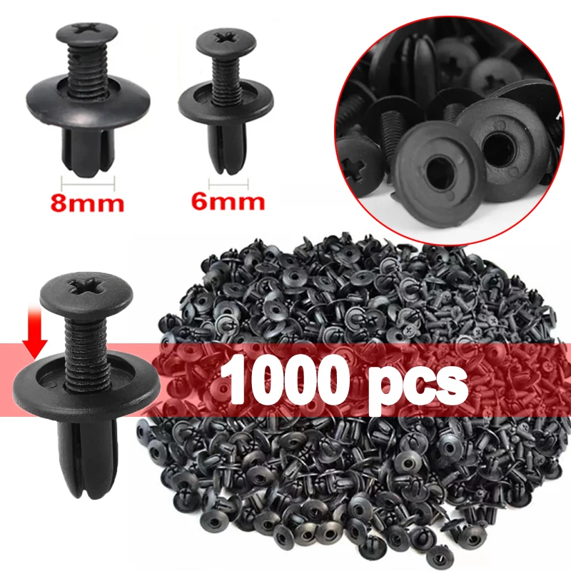 

1/1000 Plastic Rivets Fasteners Screw 6mm/8mm Hole Car Bumper Fender Rivet Black Automobile Fastener Clips for Toyota Focus Kia