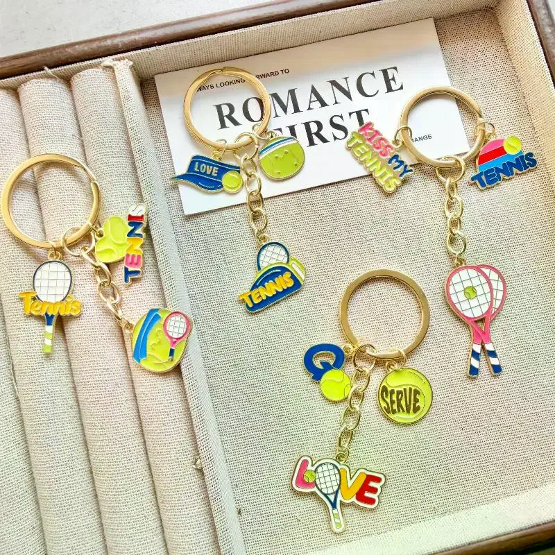 Mini Keychain Tennis Party Favors Tennis Ball Key Ring Tennis Bag Pendant Sports Keychain For Boys Girls School Carnival Reward