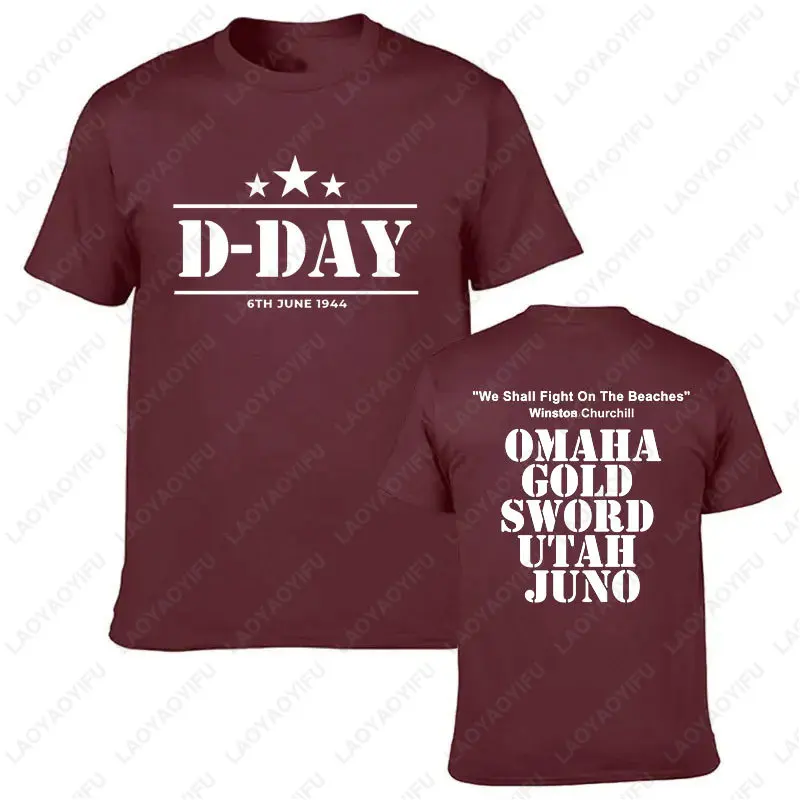 2026 D-DAY 1944 ARMY NORMANDY MILITARY CHURCHILL BEACHES FUN T SHIRT Men Clothing Vintage Printing T Shirts Cotton Male T Shirt