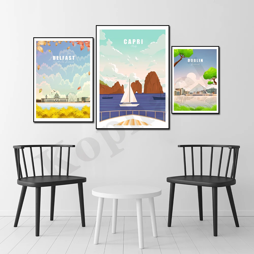 White Cliffs of Dover Berlin Capri Antalya Turin Meteora Belfast Dublin. City Travel Scenery. Home Wall Decor Canvas Painting