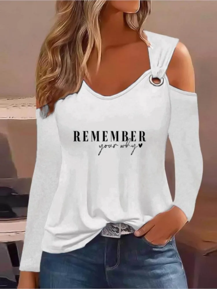

Sexy Print T Shirt For Women Fashion Off Shoulder T-shirts Casual White Long Sleeve Y2k Tops Women Clothing 2023 New Arrivals