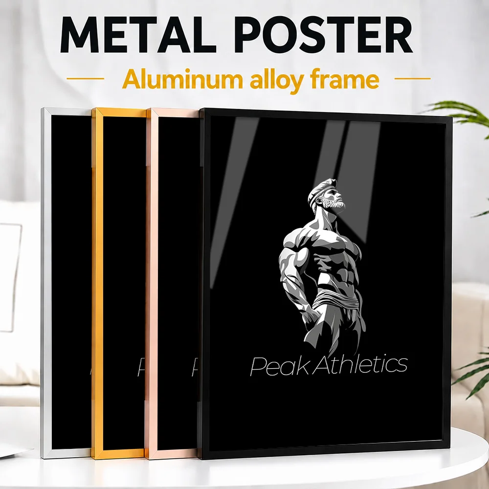 Peak Athletics Athlete Silhouette Framed Metal Print Personalized Monochrome Design Wall Art For Training Studio, Runner Gift
