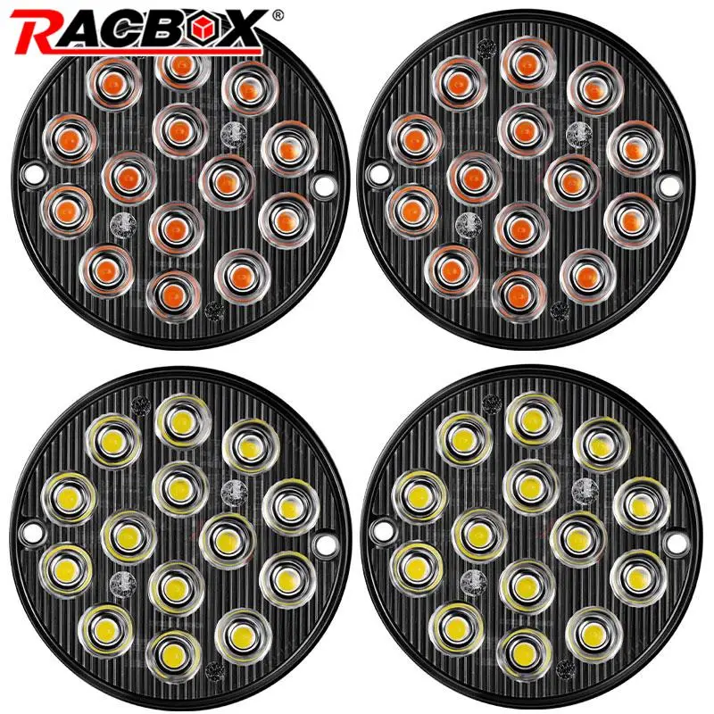 2/4pcs 3 inch 14 LED Round Tail Light Side Marker Light Flashing Strobe Turn Signal Lamp Stop Lamp For Car Truck Trailer Tractor