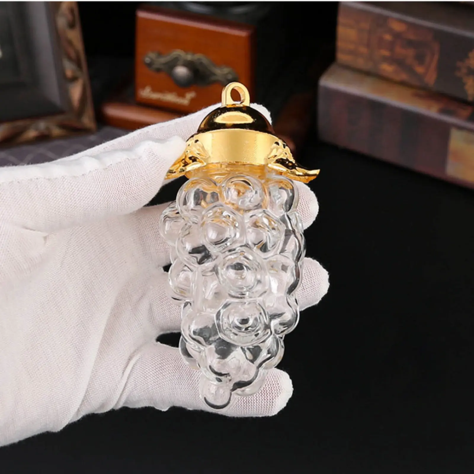Ornate Fruit-Cluster Jar Metal Lid Glass Storage Jar Tabletop Ornament Elegant House Decoration
