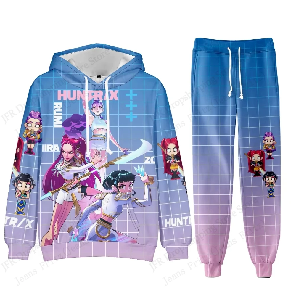 

Мультфильм Аниме Kpop Demon Hunters Комплект из двух предметов с капюшоном и брюками Derpy Tiger 3d Print Мужчины Женщины Модная толстовка + брюки Спортивный костюм из 2 предметов