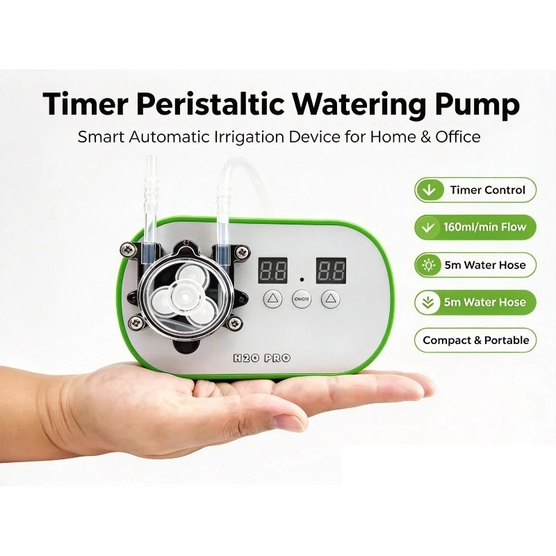HP02 Timing Peristaltic Pump, Smart Automatic Watering Device for Home Office Plant Irrigation, 160ml/min Flow Rate with 5m Hose