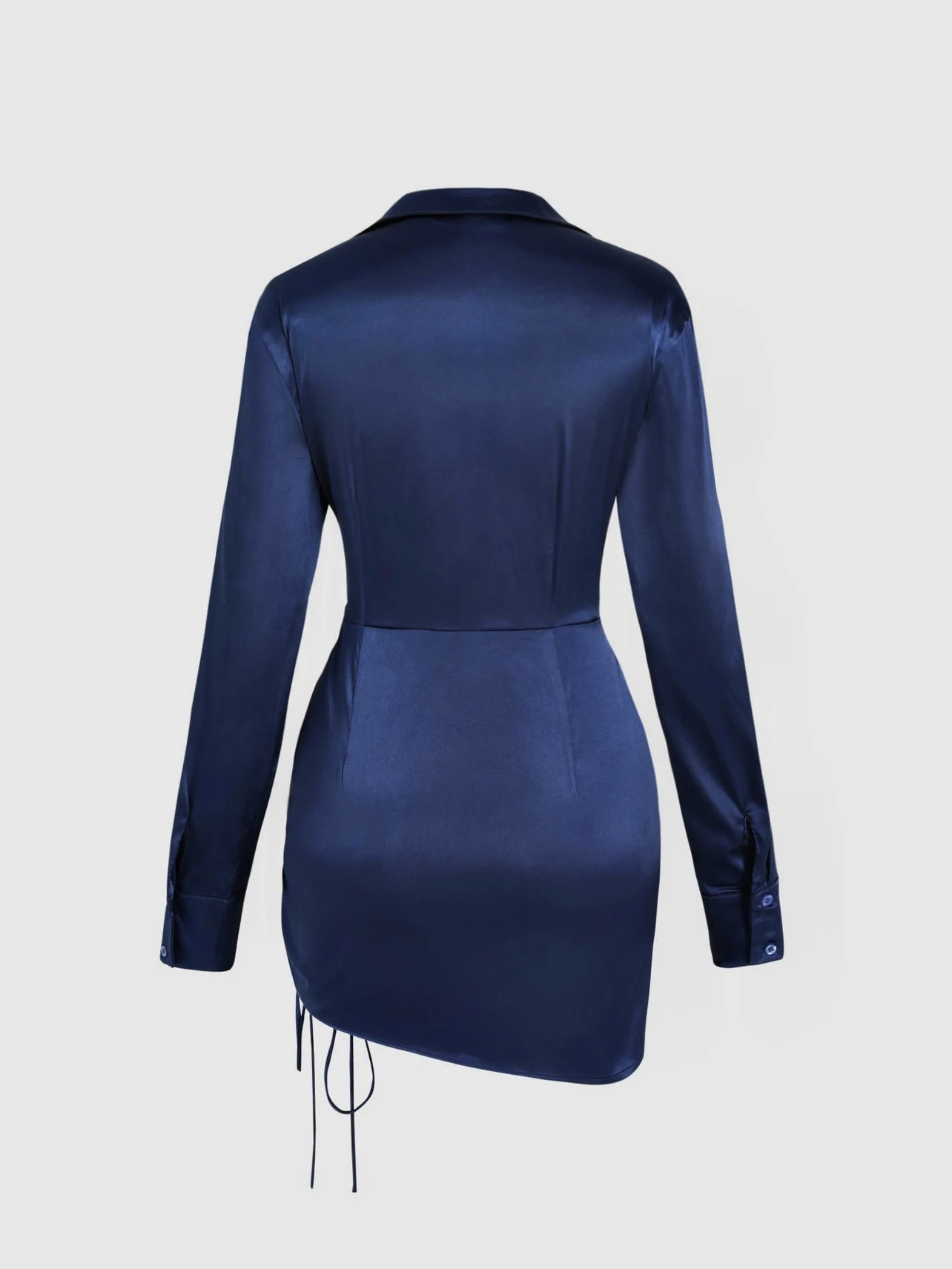 Dames 2024 sexy stijl diepe v-hals trekkoord geplooid ontwerp elastisch satijn lange mouw shirring shirt korte bodycon mini-jurk