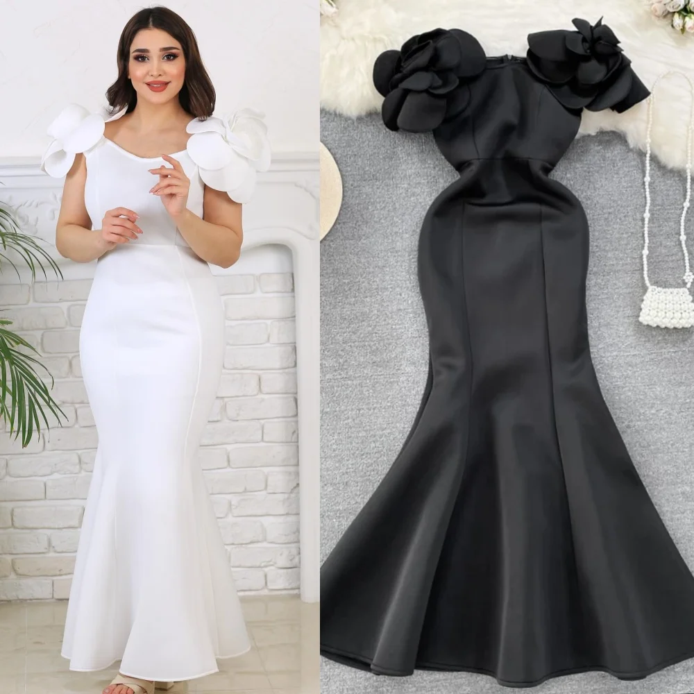 

Customized Evening Sexy Casual Jersey Flower Ruched Beach Mermaid V-neck Bespoke Occasion Gown Midi Dresses