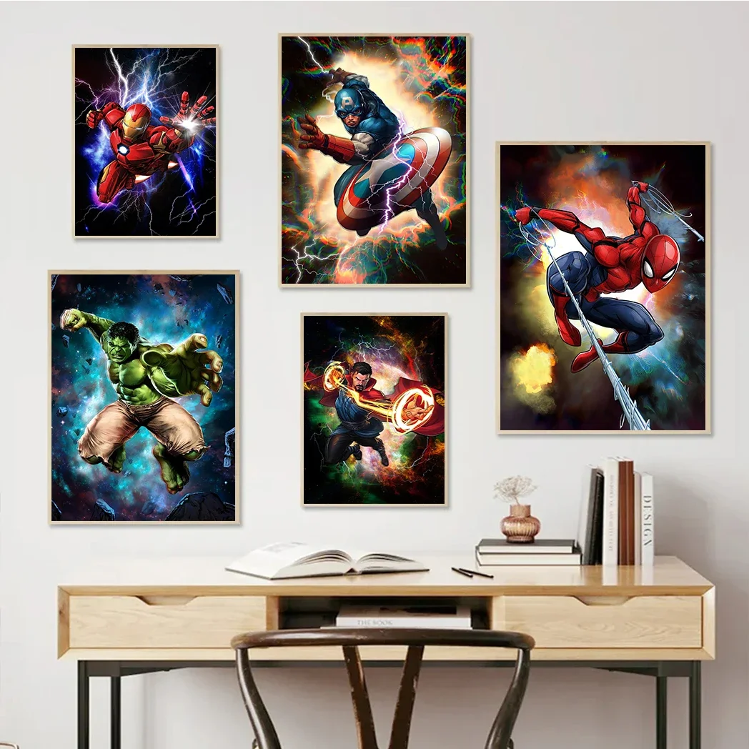 Watercolor Marvel Superhero Wall Art Poster SpiderMan Iron Man Captain America Hulk Home Room Decor Canvas Painting Mural Gif