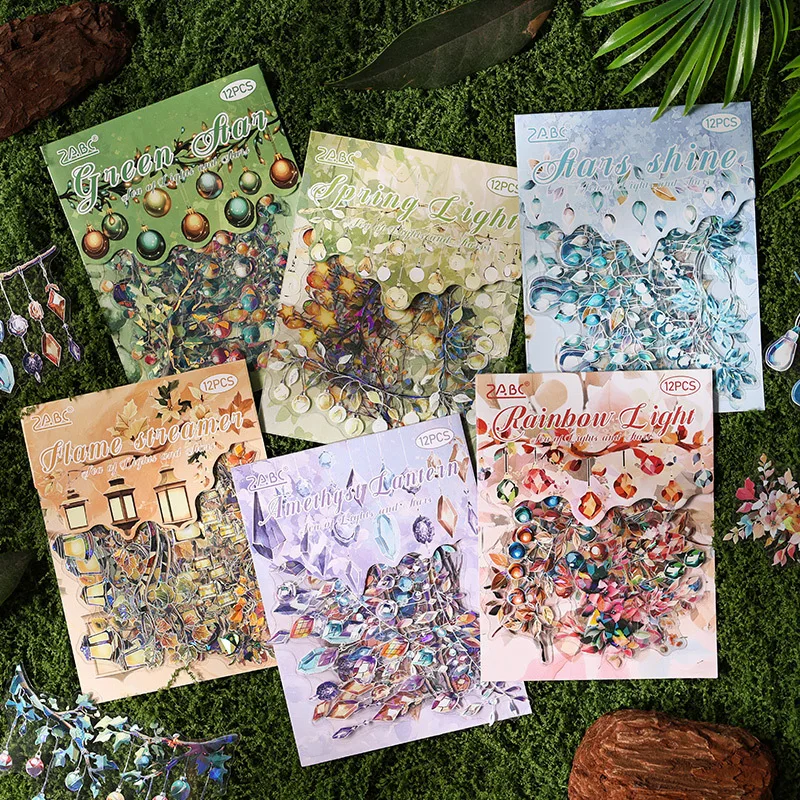 

Card Lover 12 Pcs [Lamp Sea Starlight Series] Laser Landscaping Handbag Sticker Pack PET Scrapbooking Material Scrapbook Kit